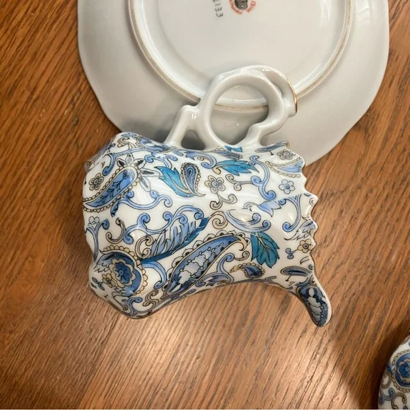 Vintage MCM Lefton 5pc Blue Paisley Design w/Gold Trim Bone China Tea Set - Picture 9 of 16